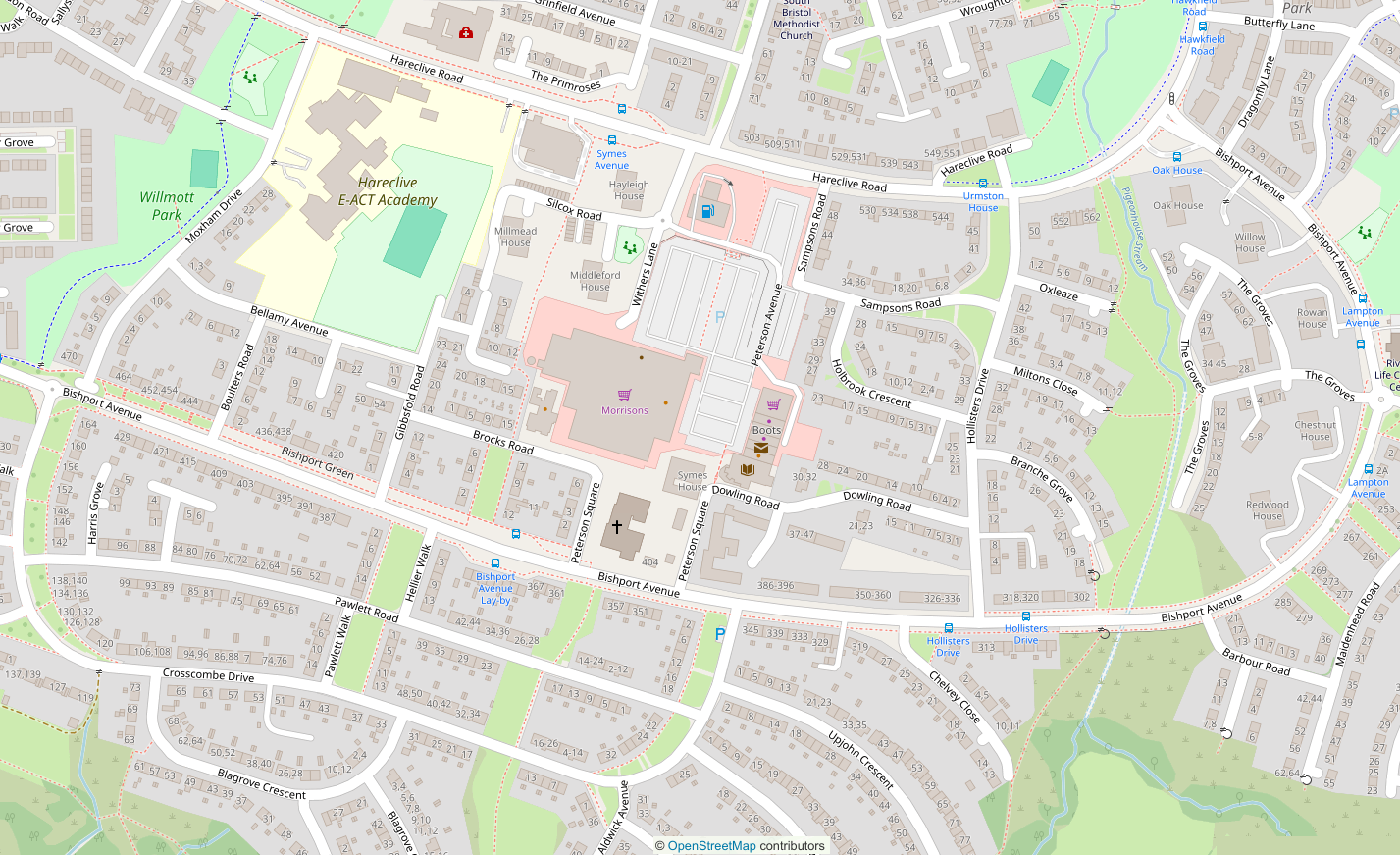 Map of Hartcliffe showing location of St Andrew’s church
